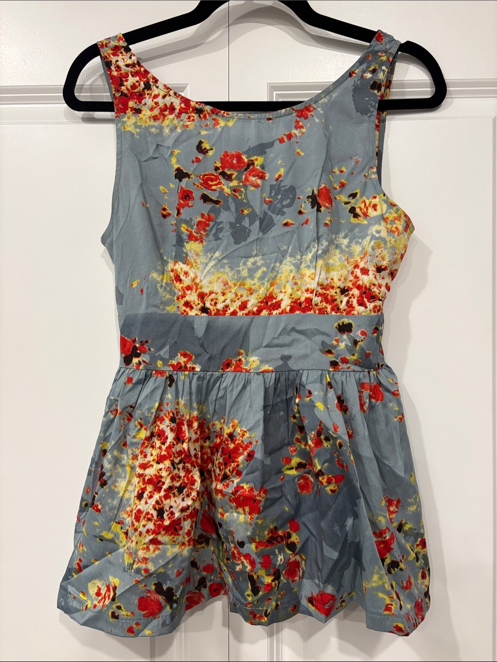 Band Of Gypsies Slate Blue Floral Print Blouse Size M